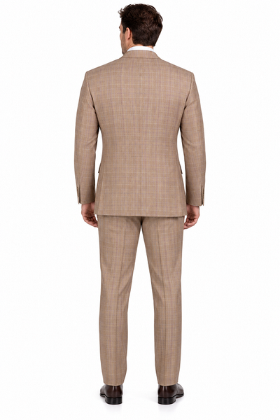 Alexander Collection - Tan Double Breasted 2 Piece Suit Regular Fit Glen Plaid