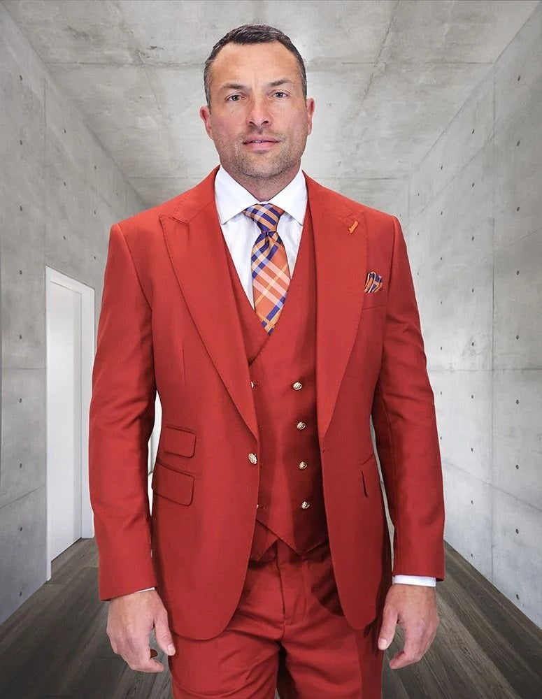 Statement Men's 3-Piece Fashion Suit – 100% Wool with Vibrant Bold Colors 1 AMIRI-BRICK-34S  - from alligatorwarehouse.com