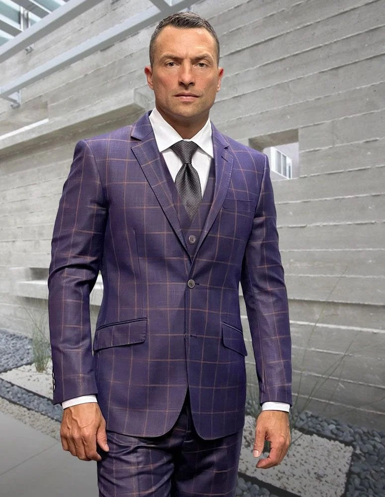 Statement Men's 3-Piece Modern Fit Suit – 100% Wool with Stylish Fashion Pattern 2 ANGEL-3-CHARCOAL-34S  - from alligatorwarehouse.com