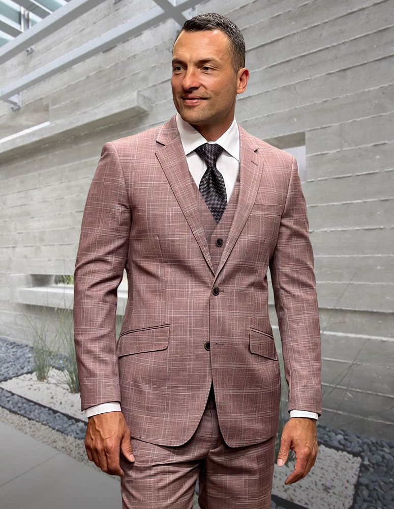 Statement Men's 3-Piece Modern Fit Suit – 100% Wool with Trendy Fashion Pattern 2 ANGEL-3-INDIGO-34S  - from alligatorwarehouse.com