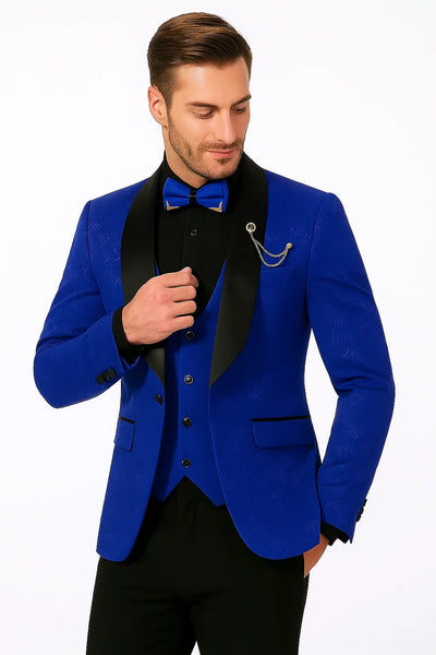 Men's Slim Fit Vested Paisley Royal Blue Tuxedo