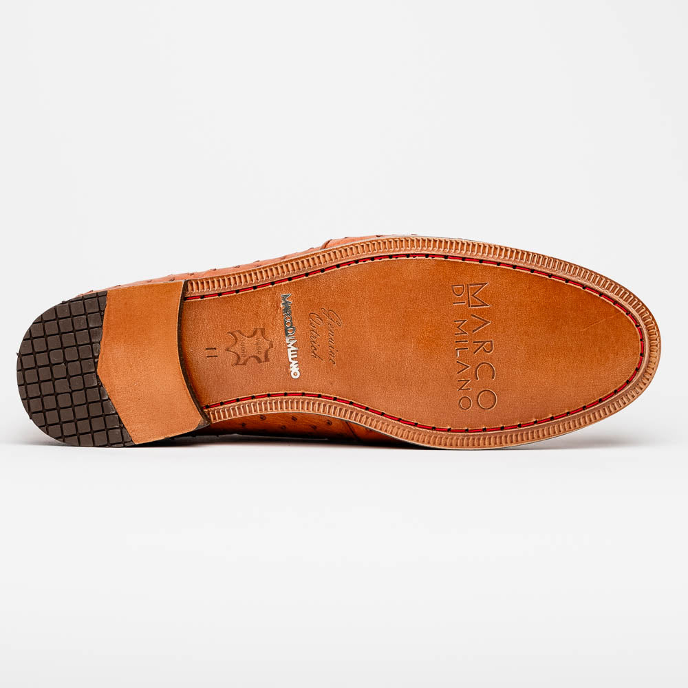 Marco Di Milano Aubiere Cognac Ostrich Quill Tassel Loafers 5 AUBIERE_OSTRICH_COGNAC_8  - from alligatorwarehouse.com