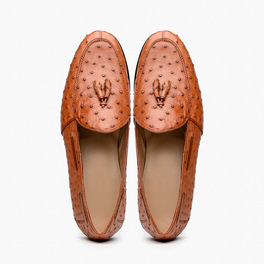 Marco Di Milano Aubiere Cognac Ostrich Quill Tassel Loafers 4 AUBIERE_OSTRICH_COGNAC_8  - from alligatorwarehouse.com
