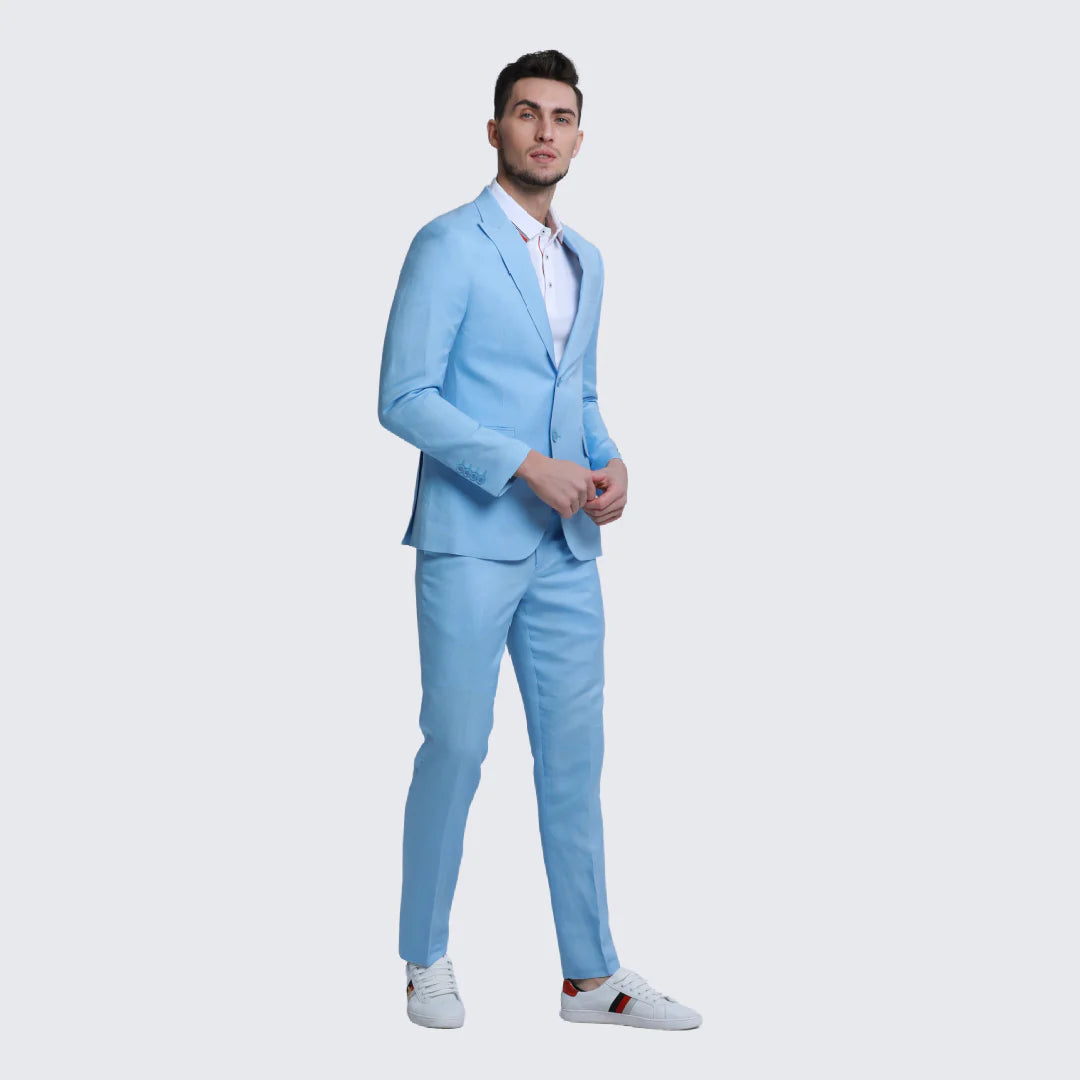 Baby Blue Linen Suit Slim Fit Two Piece Set - Wedding - Prom 1   - from alligatorwarehouse.com