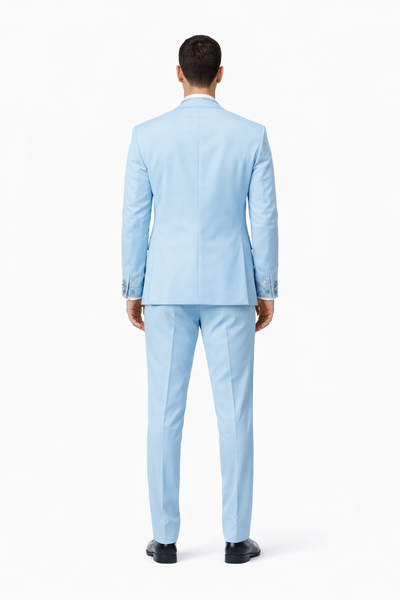 Baby Blue Prom Tuxedo - Perfect Wedding Suit Vested rhinestone sequin Lapelled