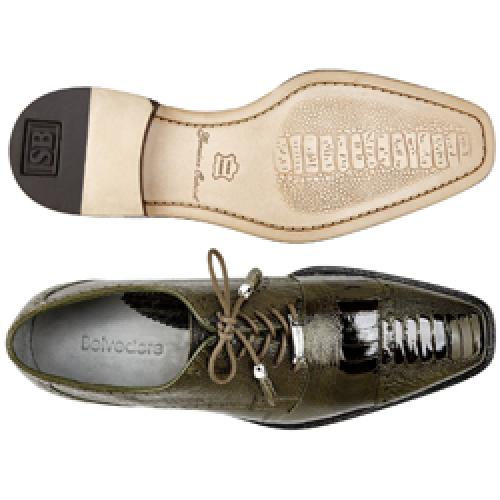 Belvedere Batta Olive All-Over Genuine Ostrich Lace-Up Shoes 2 MEN 14006 OLIVE-M-09  - from alligatorwarehouse.com
