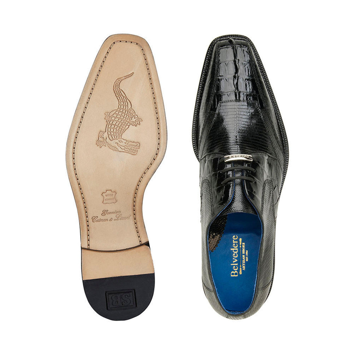 Belvedere Black Crocodile Lizard Skin Mens Shoes Valter 2 MEN 1480 BLACK-M-09  - from alligatorwarehouse.com