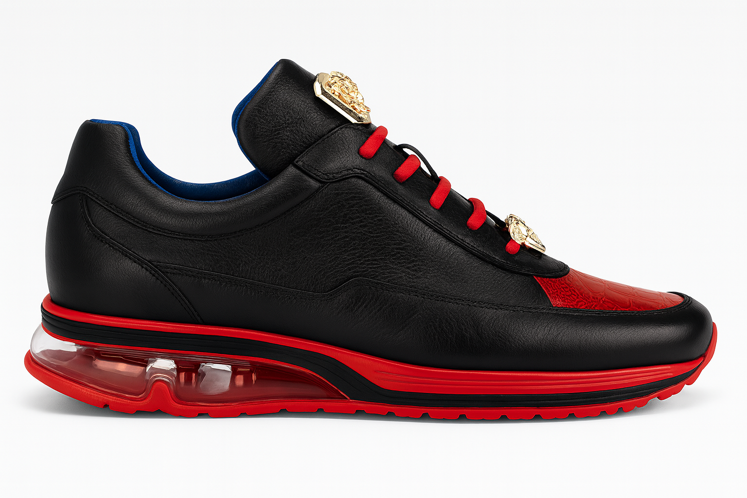 Belvedere  Flash Men's Shoes Black & Red Exotic Ostrich / Calf-skin Leather Casual Sneakers 2 MEN E01 BLACK/RED-M-06  - from alligatorwarehouse.com