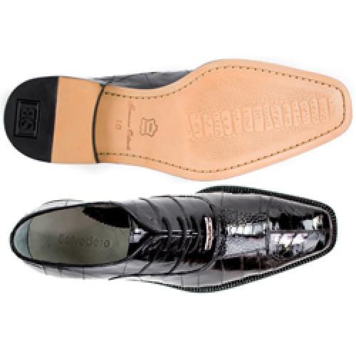 Belvedere Mare Black Genuine Eel And Ostrich Leg Shoes 2 MEN 2P7 BLACK-M-09  - from alligatorwarehouse.com