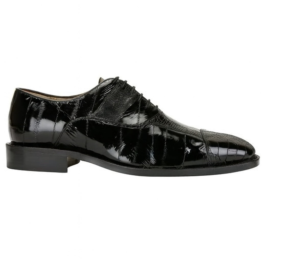 Belvedere Mare Black Genuine Eel And Ostrich Leg Shoes 5 MEN 2P7 BLACK-M-09  - from alligatorwarehouse.com