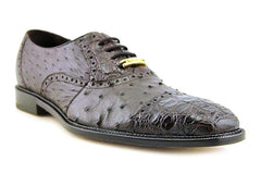 Belvedere Men's Brown Ostrich Crocodile Shoes Cap Toe Onesto