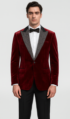 Big and Tall Velvet Blazer in Color Burgundy - Maroon - Wine Color - Sportcoat Rhinestone-Embedded Stacy Adams