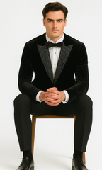 Big and Tall Velvet Blazer in Color Black - Sportcoat Rhinestone-Embedded Stacy Adams $179