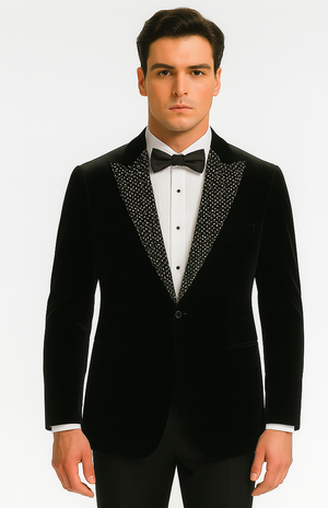 Big and Tall Velvet Blazer in Color Black  - Sportcoat  Rhinestone-Embedded  Stacy Adams $179