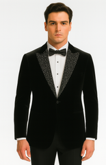 Big and Tall Velvet Blazer in Color Black - Sportcoat Rhinestone-Embedded Stacy Adams $179