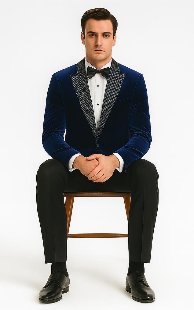 Big and Tall Velvet Blazer in Color Blue  - Sportcoat  Rhinestone-Embedded  Stacy Adams $179 3   - from alligatorwarehouse.com