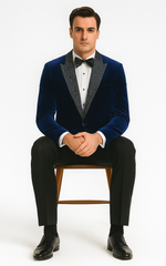 Big and Tall Velvet Blazer in Color Blue  - Sportcoat  Rhinestone-Embedded  Stacy Adams $179