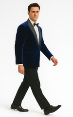 Big and Tall Velvet Blazer in Color Blue  - Sportcoat  Rhinestone-Embedded  Stacy Adams $179