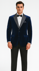 Big and Tall Velvet Blazer in Color Blue  - Sportcoat  Rhinestone-Embedded  Stacy Adams $179