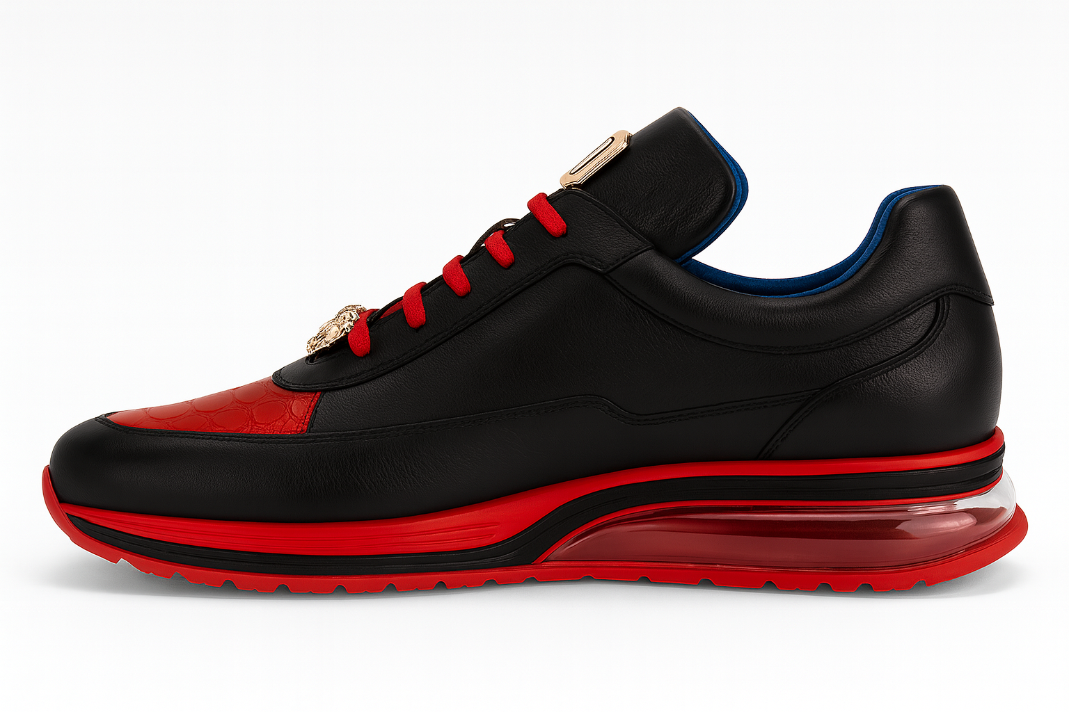Belvedere  Flash Men's Shoes Black & Red Exotic Ostrich / Calf-skin Leather Casual Sneakers 4 MEN E01 BLACK/RED-M-06  - from alligatorwarehouse.com