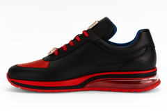 Belvedere  Flash Men's Shoes Black & Red Exotic Ostrich / Calf-skin Leather Casual Sneakers