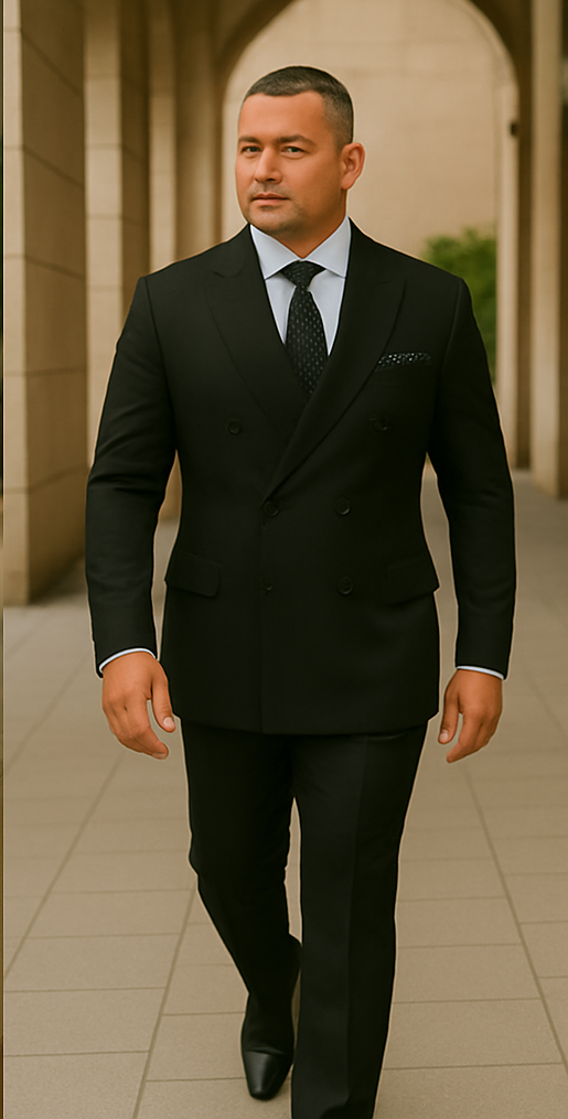 Wool Suit - Italian Made Business Suit by Statement Men's 2 Piece 100% Wool Double Breasted Suit - Micro Windowpane 5 DBSALOTE_Black_38R  - from alligatorwarehouse.com