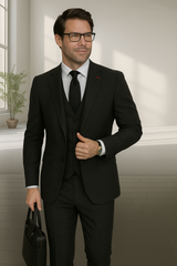 Wool Suit - Italian Made Business Suit by Statement Men's 3 Piece 100% Wool Modern Fit Suit - Micro Checker Pattern