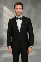 Wool Suit - Italian Made Business Suit by Statement Men's 2 Piece 100% Wool Modern Fit Suit - Subtle Texture