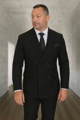 Wool Suit - Italian Made Business Suit by Statement Men's 2 Piece 100% Wool Double Breasted Suit - Micro Windowpane
