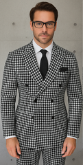 Wool Suit - Italian Made Business Suit by Statement Men's 2 Piece 100% Wool Double Breasted Suit - Houndstooth Pattern