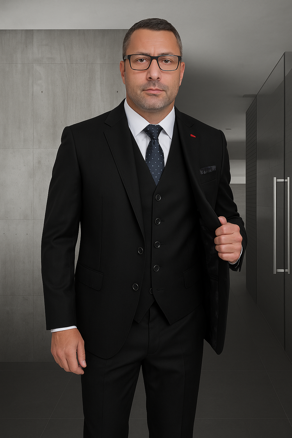 Wool Suit - Italian Made Business Suit by Statement Men's 3 Piece 100% Wool Fashion Suit - Herringbone Stripes