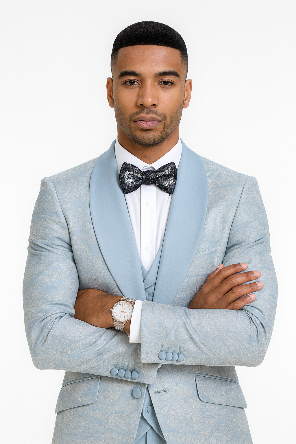 2025 Prom Special Blue Tuxedo Suit w/ Double-Breasted Vest by Tazzio 3   - from alligatorwarehouse.com