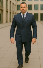 Wool Suit - Italian Made Business Suit by Statement Men's 2 Piece 100% Wool Double Breasted Suit - Micro Windowpane