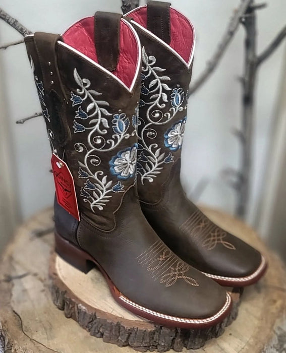 Botas Altas de Cuero con Flores para Mujer en Horma Rodeo