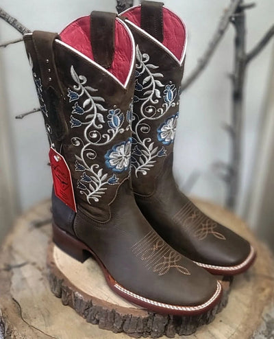 Botas Altas de Cuero con Flores para Mujer en Horma Rodeo