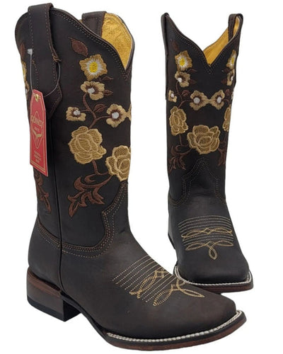 Botas Altas de Cuero con Flores para Mujer en Horma Rodeo