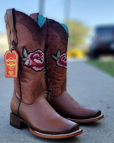 Botas de Cuero con Flores para Mujer en Horma Rodeo