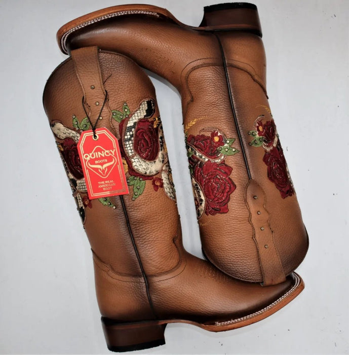 Botas Altas de Cuero con Flores para Mujer en Horma Rodeo