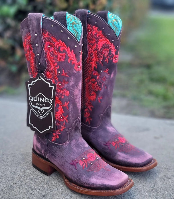 Botas de Cuero Lijado para Mujer en Horma Rodeo Color Cherry 2   - from alligatorwarehouse.com