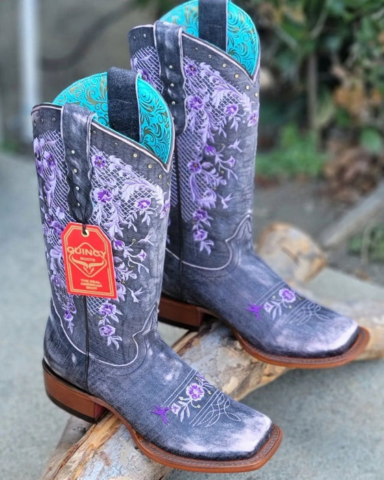 Botas de Cuero Lijado para Mujer en Horma Rodeo Color Morado