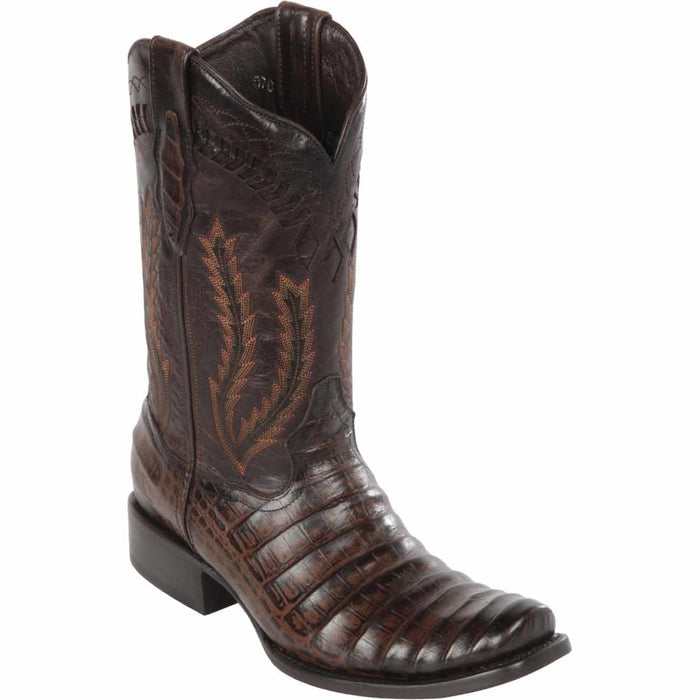 Botas de Cocodrilo Grabado Horma Dubai Cuadrada Color Cafe