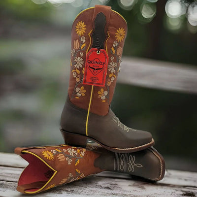 Botas de Cuero con Flores para Mujer en Horma Rodeo