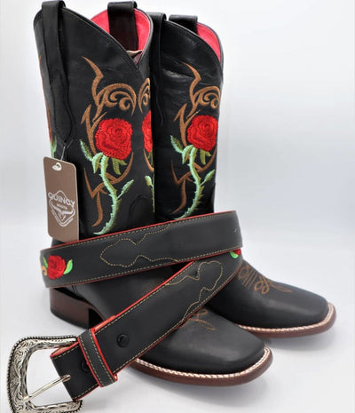 Botas de Cuero con Flores para Mujer en Horma Rodeo