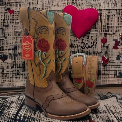 Botas de Cuero con Flores para Mujer en Horma Rodeo