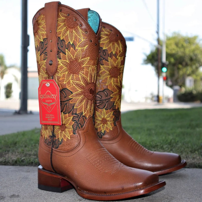 Botas de Cuero con Girasoles para Mujer en Horma Rodeo