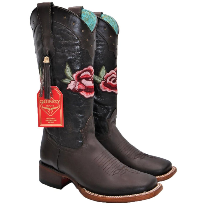 Botas de Cuero con Rosas para Mujer en Horma Rodeo Chocolate