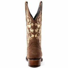 Botas de Cuero Horma Rodeo para Mujer Color Cafe con Girasoles JB-1501CAF