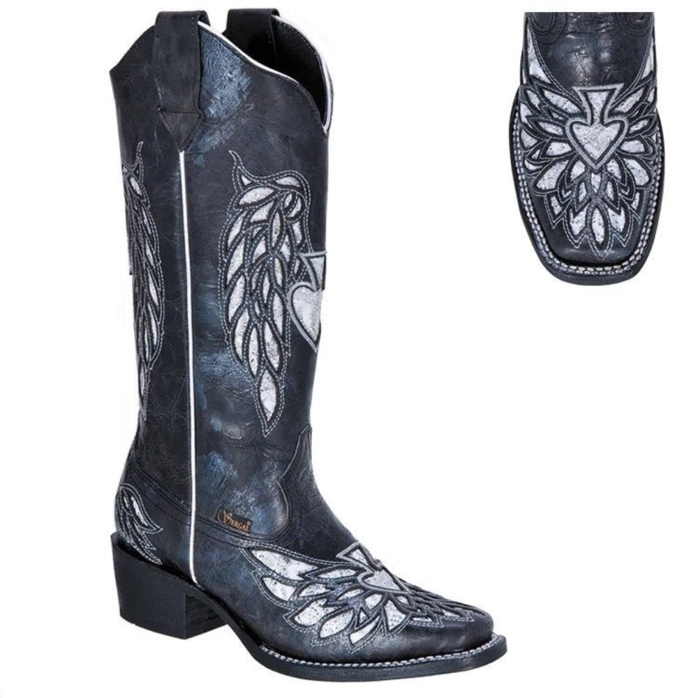 Botas de Cuero Horma Rodeo para Mujer Color Negro JB-SG500NEG