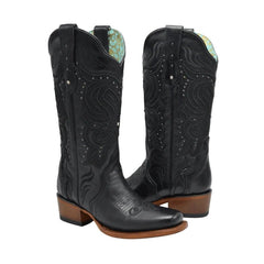 Botas de Cuero Horma Rodeo para Mujer Color Negro JB-STEPHANIEBLACK