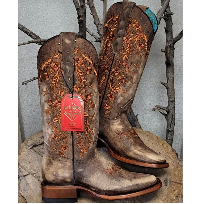 Botas de Cuero Lijado para Mujer en Horma Rodeo Color Tan